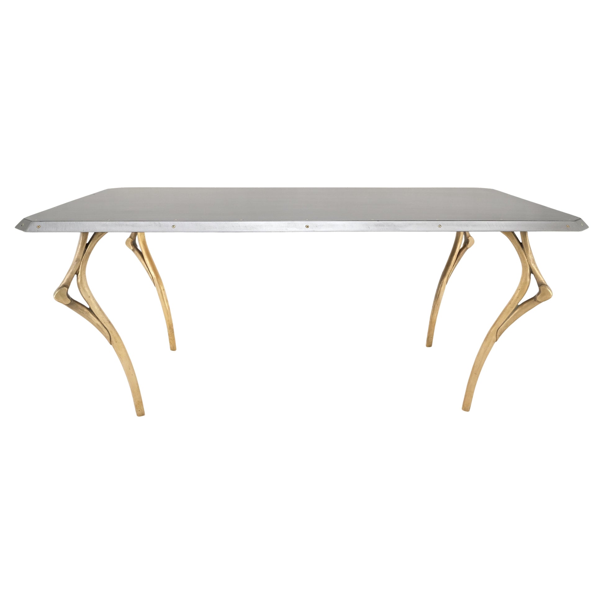 EstablishedLines Steam Punk Heavy Solid Bronze Leg Forged Steel Beveled Edge Top Dining Table