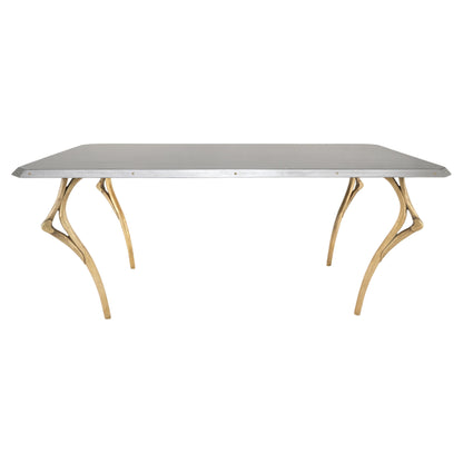 EstablishedLines Steam Punk Heavy Solid Bronze Leg Forged Steel Beveled Edge Top Dining Table