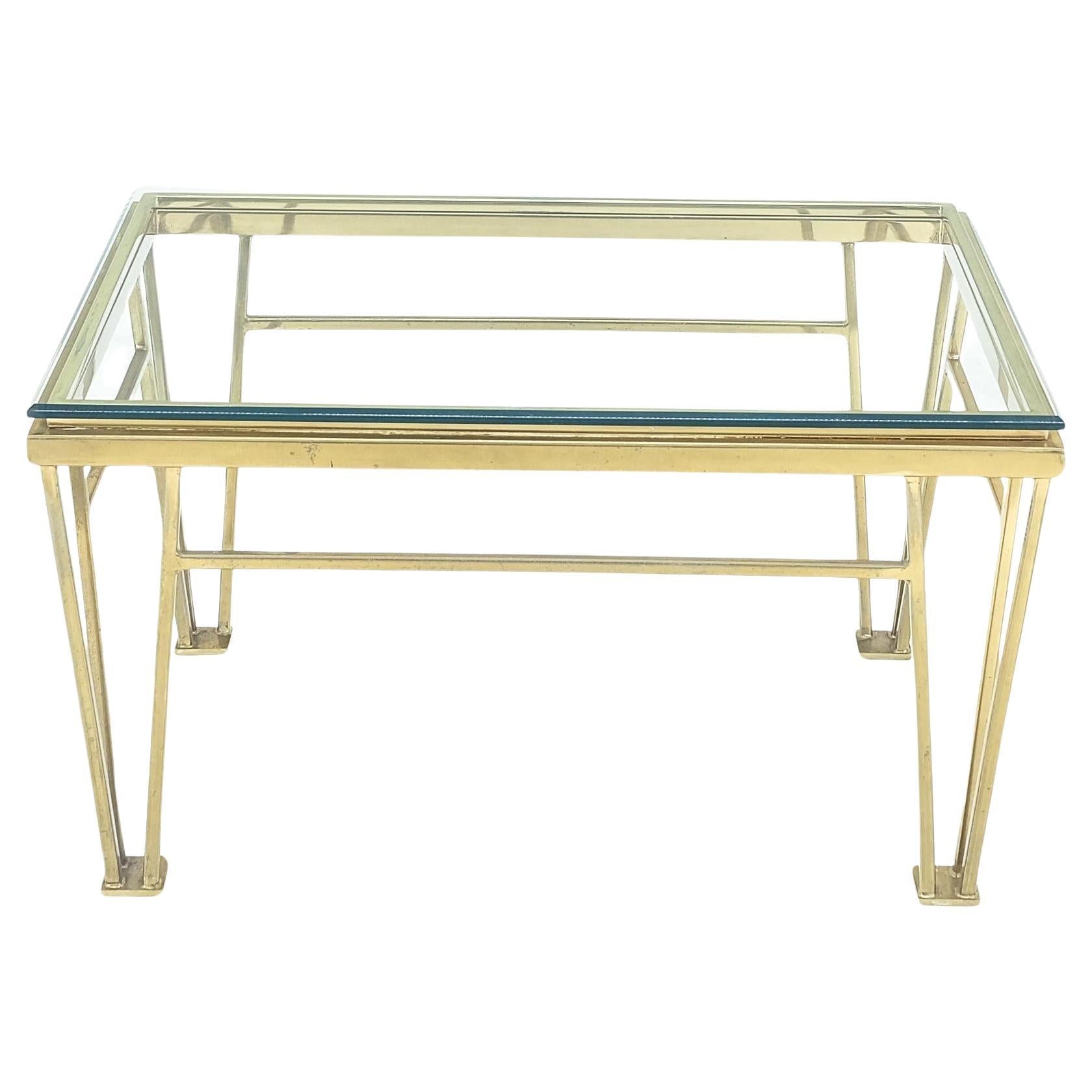 EstablishedLines Geometric Frame Style Legs  Rectangular Brass Plated Side Table w/ Glass Top