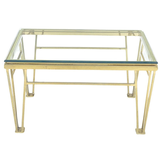 EstablishedLines Geometric Frame Style Legs  Rectangular Brass Plated Side Table w/ Glass Top