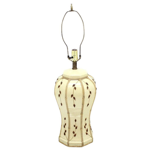 EstablishedLines Faux Bamboo Motive Art Pottery Decorated Mid-Century Modern Ceramic Lamp MITN!
