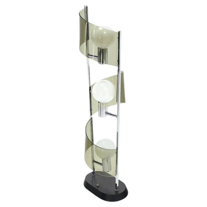 EstablishedLines Mid Century Modern Large Chrome Smoked Lucite Ribbon Shade Table  Floor Lamp
