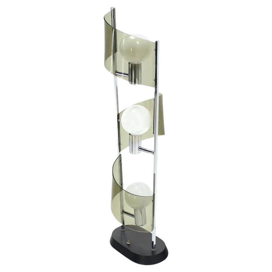 EstablishedLines Mid Century Modern Large Chrome Smoked Lucite Ribbon Shade Table  Floor Lamp