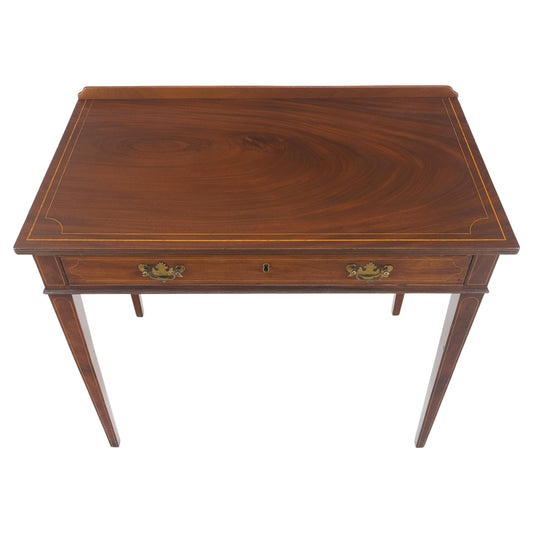 EstablishedLines c.1880s Fine One Drawer Inlayed Solid Crotch Mahogany Top Console Table MINT!
