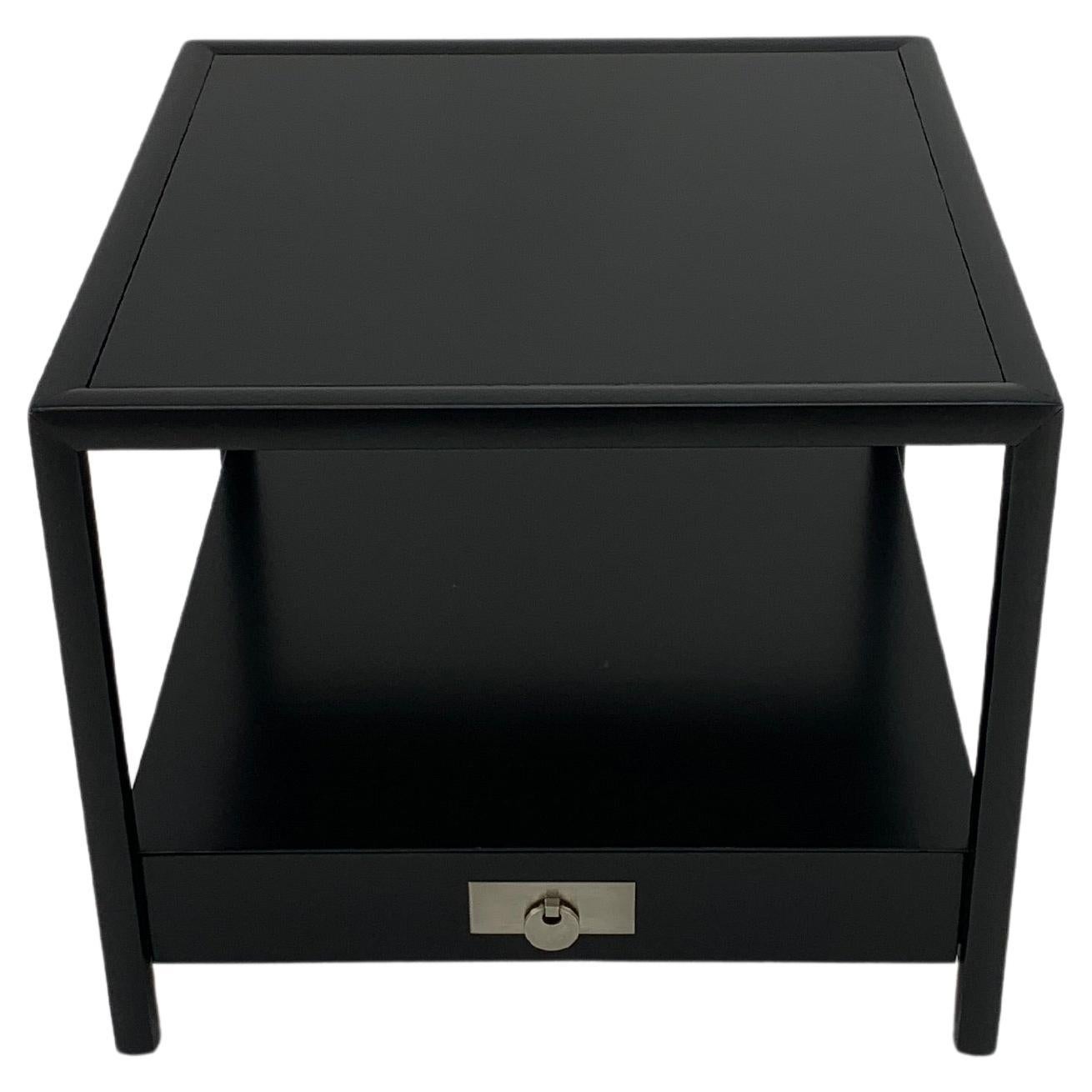 EstablishedLines Baker Black Lacquer One Drawer Two Tier Square Side End Table Night Stand MINT!