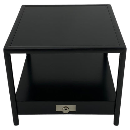 EstablishedLines Baker Black Lacquer One Drawer Two Tier Square Side End Table Night Stand MINT!