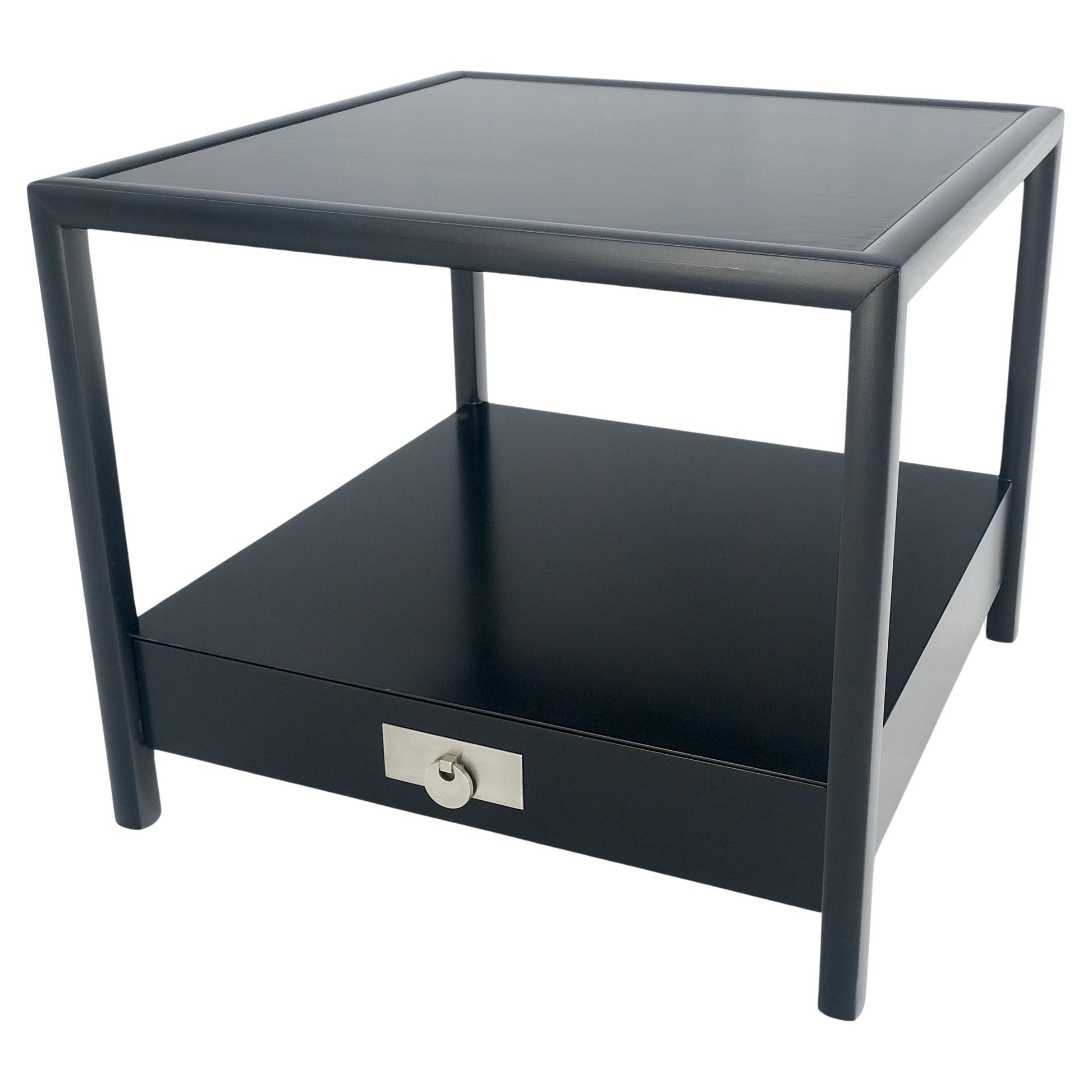 EstablishedLines Baker Black Lacquer One Drawer Two Tier Square Side End Table Night Stand MINT!