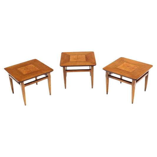 EstablishedLines Set 3 Three American Burl Walnut Square End Side Occasional Tables Stands MINT!
