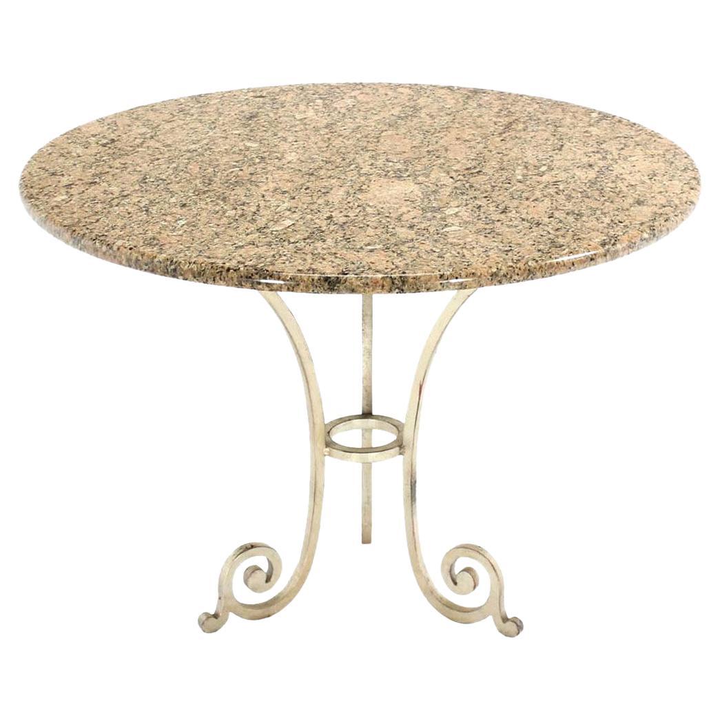 EstablishedLines Granite Top Heavy Silvered Wrought Iron Base Round Gueridon Cafe Center Table