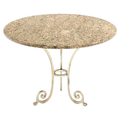 EstablishedLines Granite Top Heavy Silvered Wrought Iron Base Round Gueridon Cafe Center Table