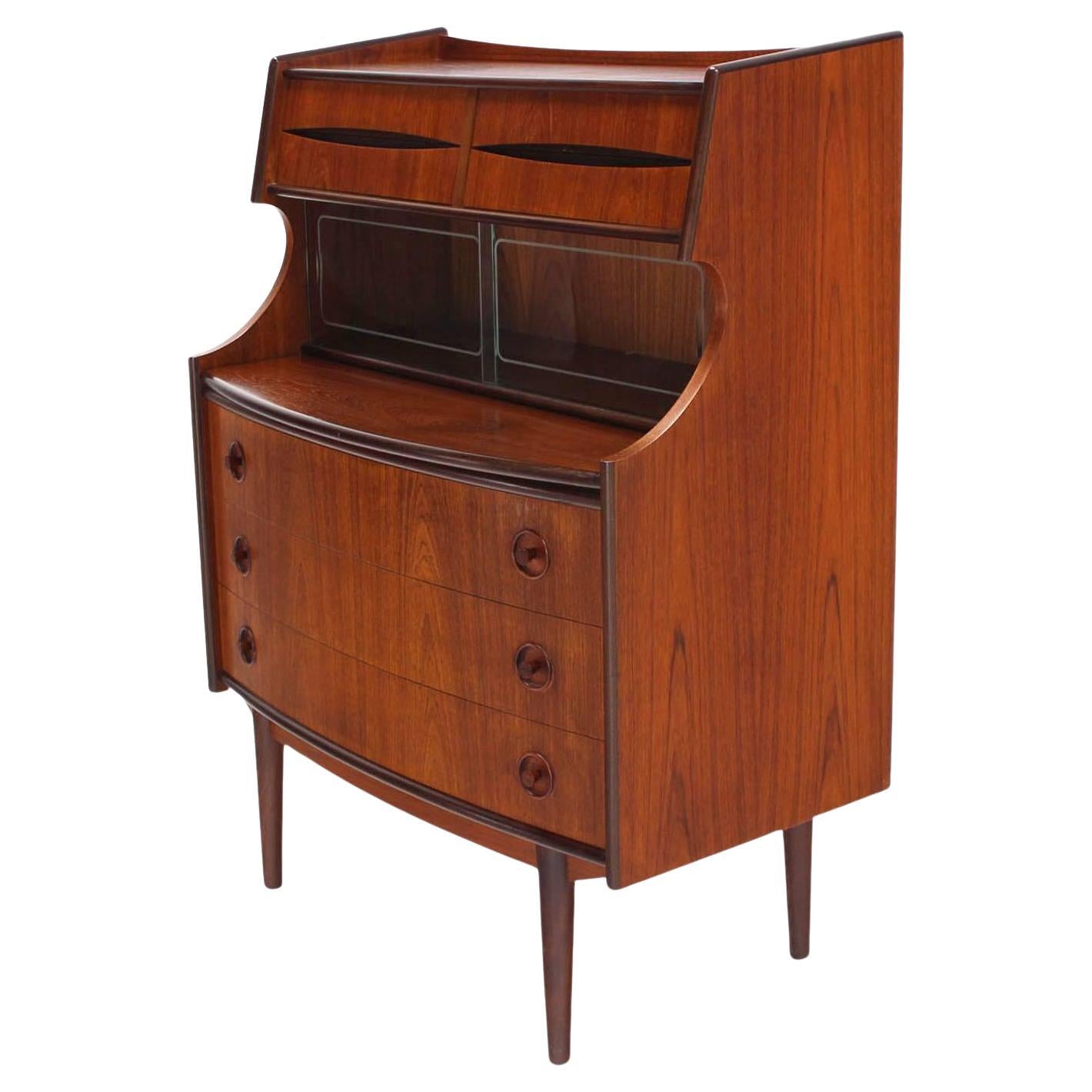 EstablishedLines Danish Teak Pull Out Desk Secretary Desk Bachelor Chest Bookcase Bow Front MINT!