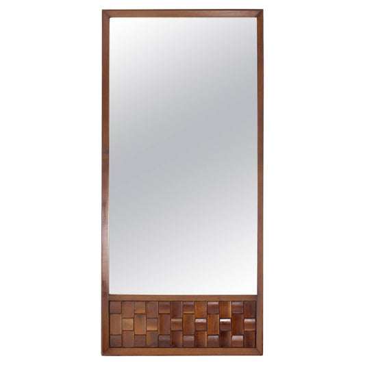 EstablishedLines Large MId Century Carved Walnut Frame Mirror with Solid Walnut Carved Panel MINT