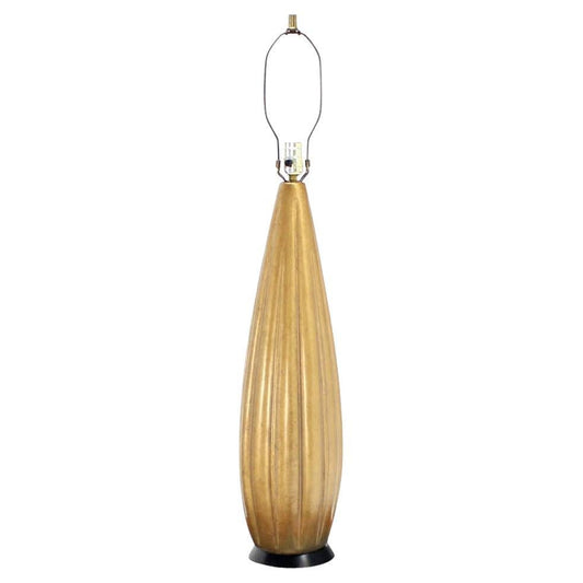 EstablishedLines Midcentury 37" Tall Carved Gilt Vegetable Squash Shape Table Lamp circa 1970s