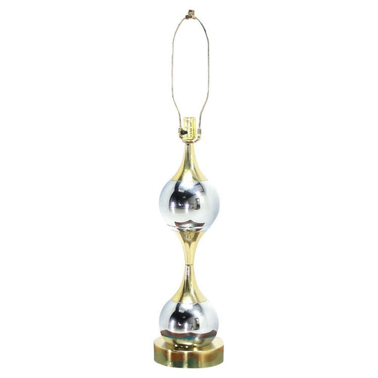 EstablishedLines Double Chrome Globe Brass Link Connected Turned Metal Shape  Table Lamp MINT