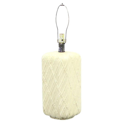EstablishedLines Rounded Corners Pedestal Shape White Faux Bamboo Decorated Pattern Table Lamp