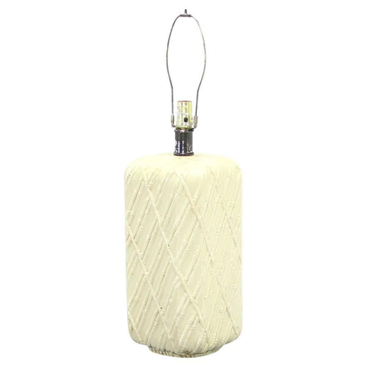 EstablishedLines Rounded Corners Pedestal Shape White Faux Bamboo Decorated Pattern Table Lamp
