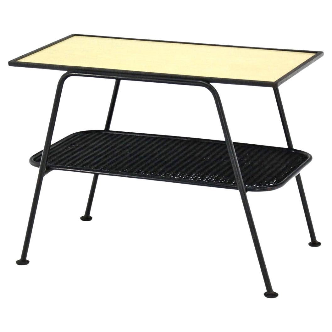 EstablishedLines Mid-Century Modern c1950s Bent Tube Two Tier Wicker Shelf Side End Table MINT
