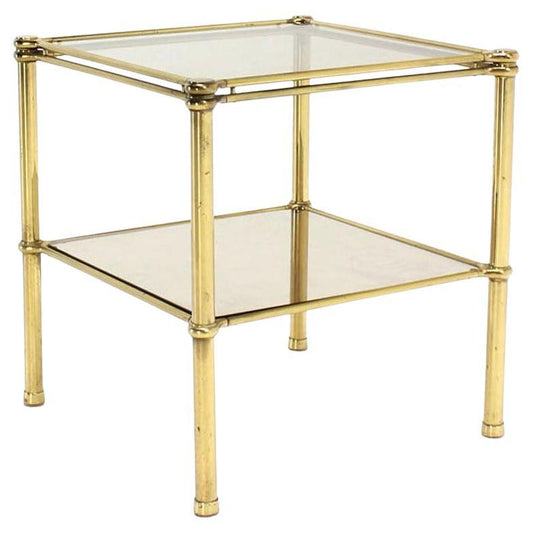 EstablishedLines Unusual Brass Square Two-Tier Side or End Table