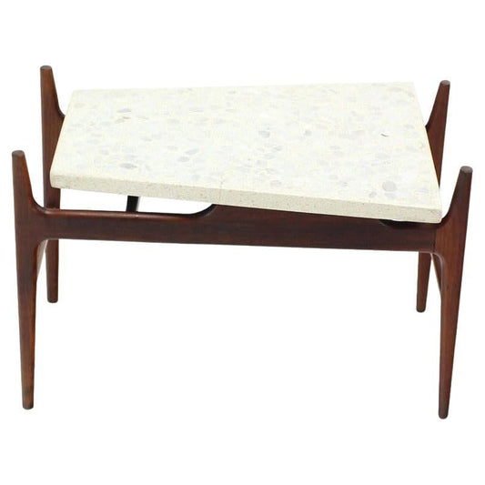 EstablishedLines Unusual Trapezoid Travertine Terrazzo Top Oiled Walnut Base End Side Table MINT