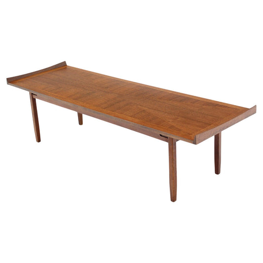 EstablishedLines Danish Modern Long Rectangle Walnut Coffee Table Rolled Ends MINT!