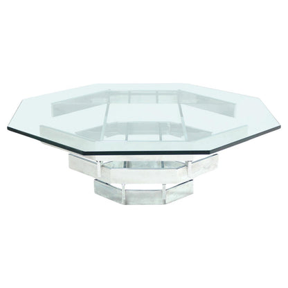 EstablishedLines Mid Century Modern Heavy "Stacked" Chrome Base Octagonal Glass Top Coffee Table