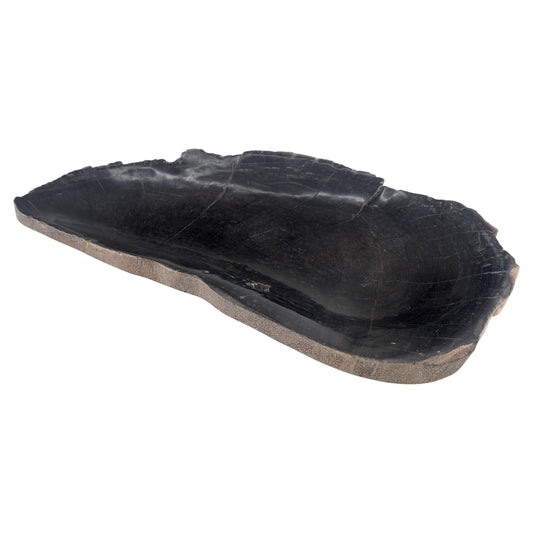 Petrified Wood Round Shape Solid Black Round Bowl Dish Large Plate Ashtray MINT!