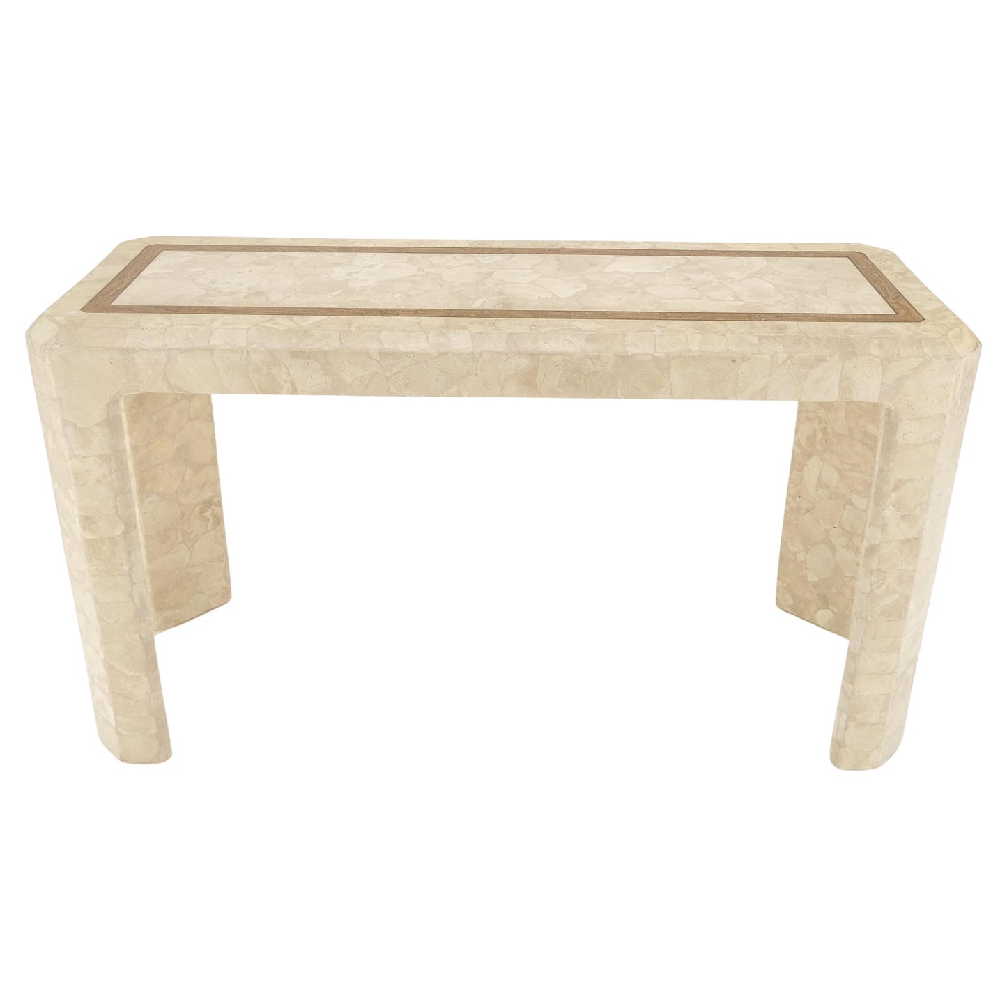 EstablishedLines Tessellated Travertine Inlayed Top Console Sofa Table Mid Century Modern MINT!