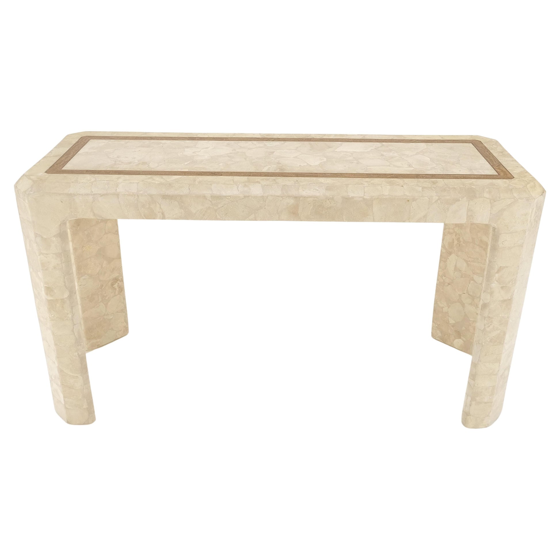 EstablishedLines Tessellated Travertine Inlayed Top Console Sofa Table Mid Century Modern MINT!