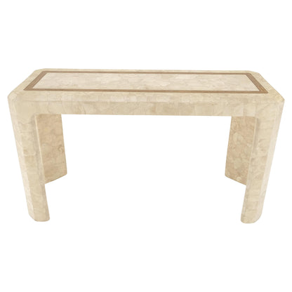 EstablishedLines Tessellated Travertine Inlayed Top Console Sofa Table Mid Century Modern MINT!