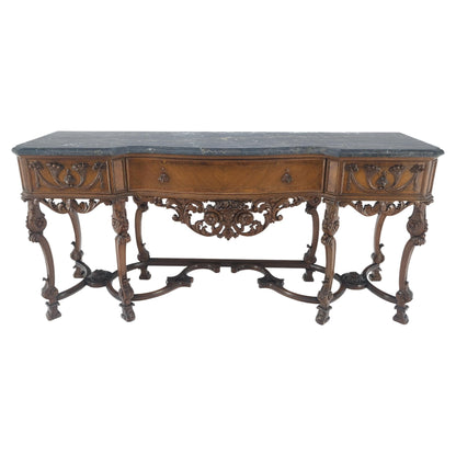 Antique Dovetailed Inlaid Carved Walnut Marble Top SideBoard Server Buffet MINT!