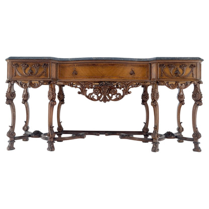 Antique Dovetailed Inlaid Carved Walnut Marble Top SideBoard Server Buffet MINT!