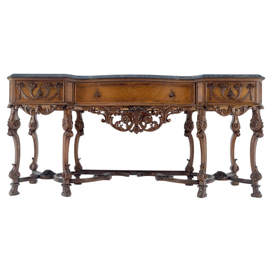 Antique Dovetailed Inlaid Carved Walnut Marble Top SideBoard Server Buffet MINT!