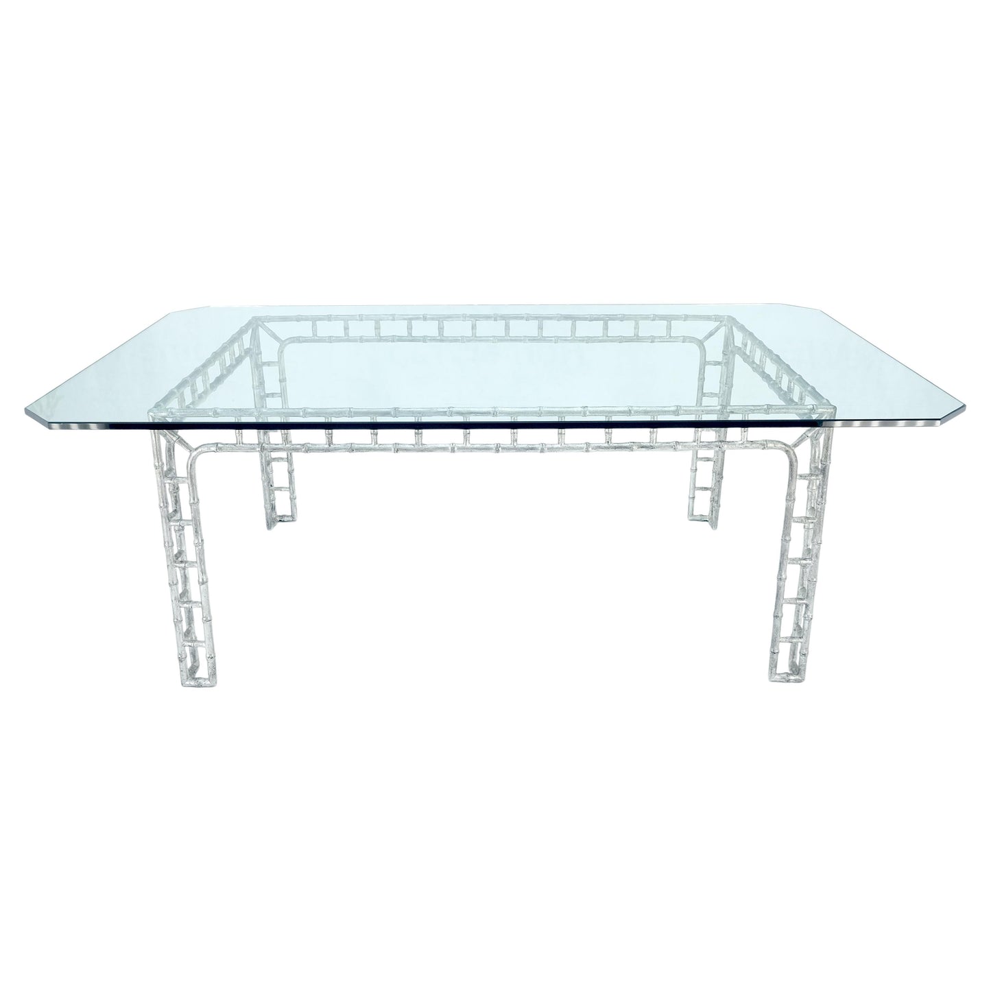 EstablishedLines Large 7' Long 3/4" Thick Glass Top Cast Aluminum Faux Bamboo Base Dining Table