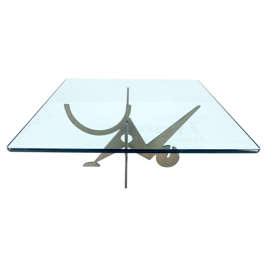 EstablishedLines Pucci de Rossi Signed Heavy Cut Bronze Sheet Figurines Base Square Coffee Table