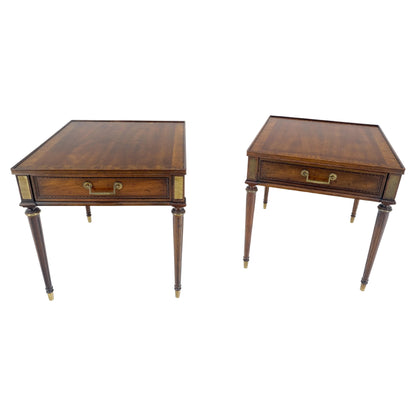 EstablishedLines Pair Banded Top Fluted Tapered Legs One Drawer Low Profile End Tables Stands