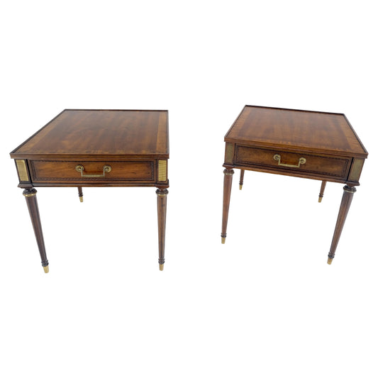 EstablishedLines Pair Banded Top Fluted Tapered Legs One Drawer Low Profile End Tables Stands