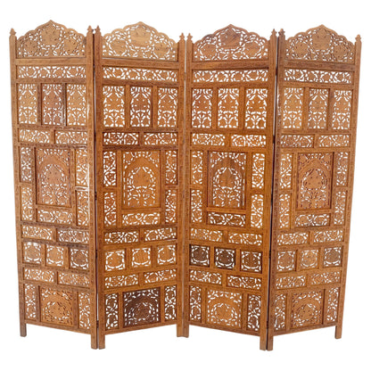 EstablishedLines Fine Asian Carved Teak 4 Panels Screen Room Divider Mint!