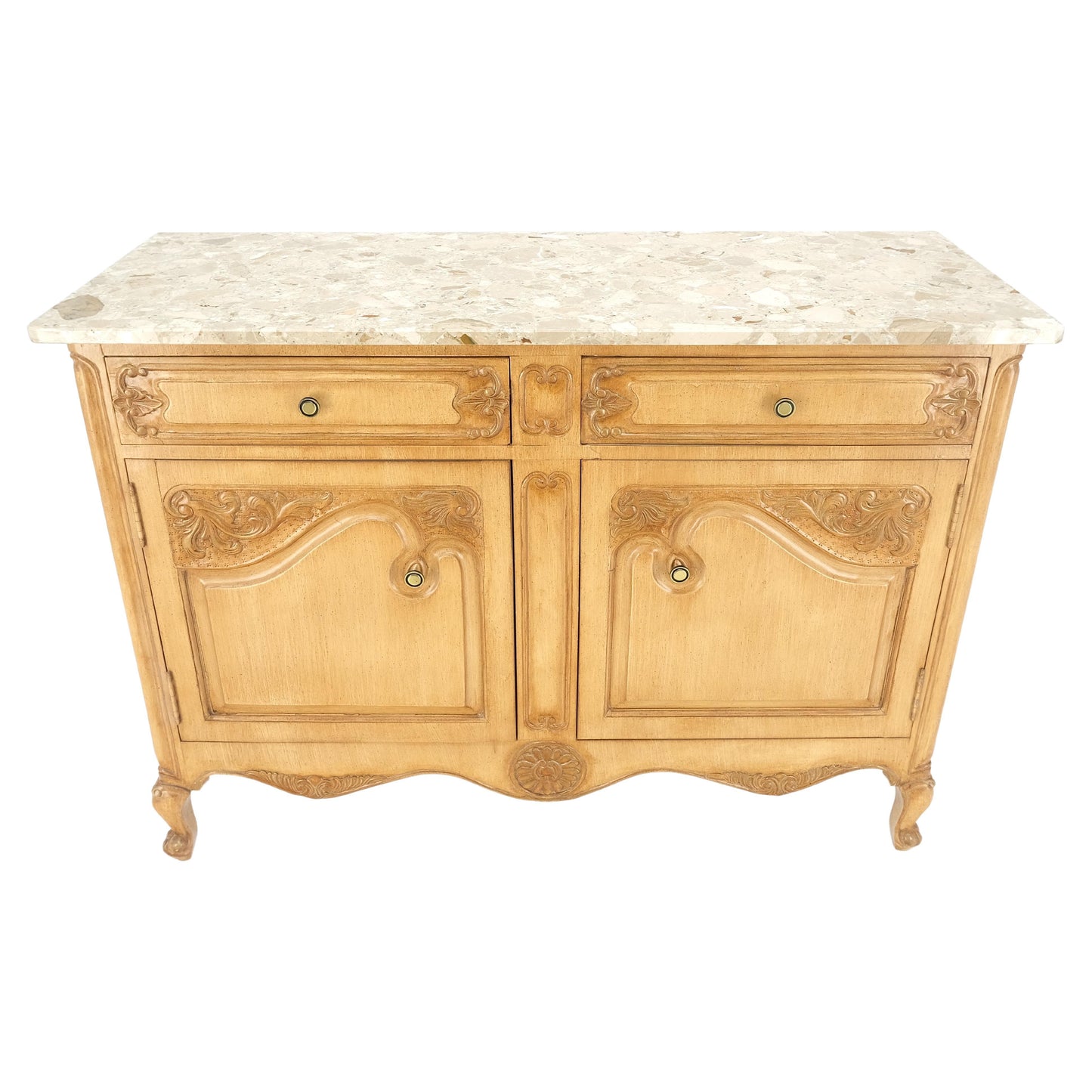 EstablishedLines Marble Top Oak Country French Two Doors Drawers Cabinet Server Sideboard Buffet
