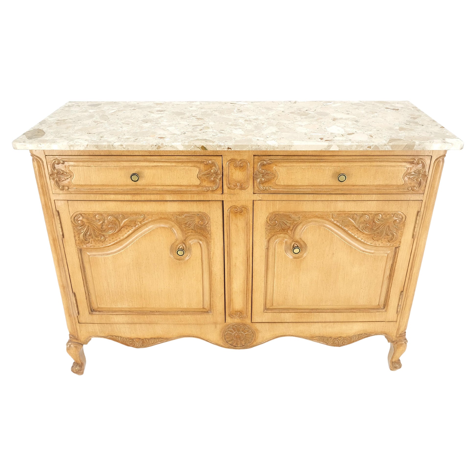 EstablishedLines Marble Top Oak Country French Two Doors Drawers Cabinet Server Sideboard Buffet