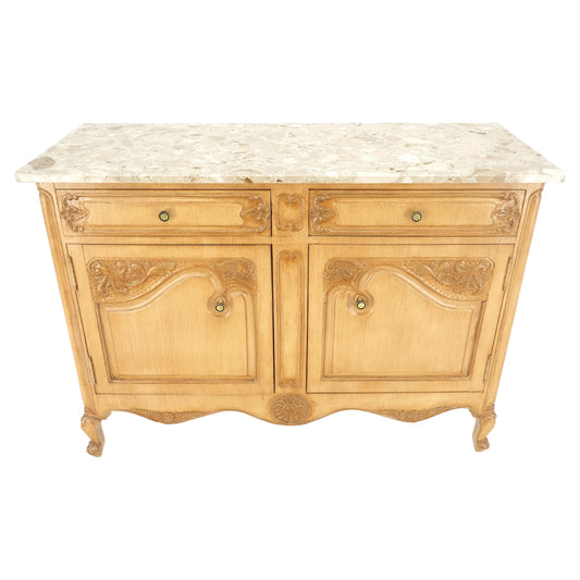 Marble Top Oak Country French Two Doors Drawers Cabinet Server Sideboard Buffet