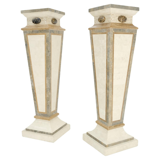 EstablishedLines Pair of Tessellated Marble Tapered Square Obelisk Shape Pedestals Stands MINT!