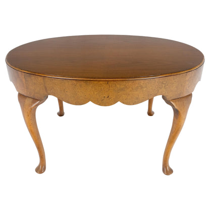 EstablishedLines Baker Oval Walnut Top Burl Base Thick Queen Ann Leg Coffee Side Occasional Table