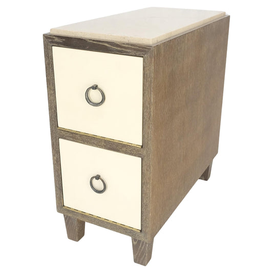 Travertine Top Cerused Drop Front Doors Compartments Night Stand End Table MINT