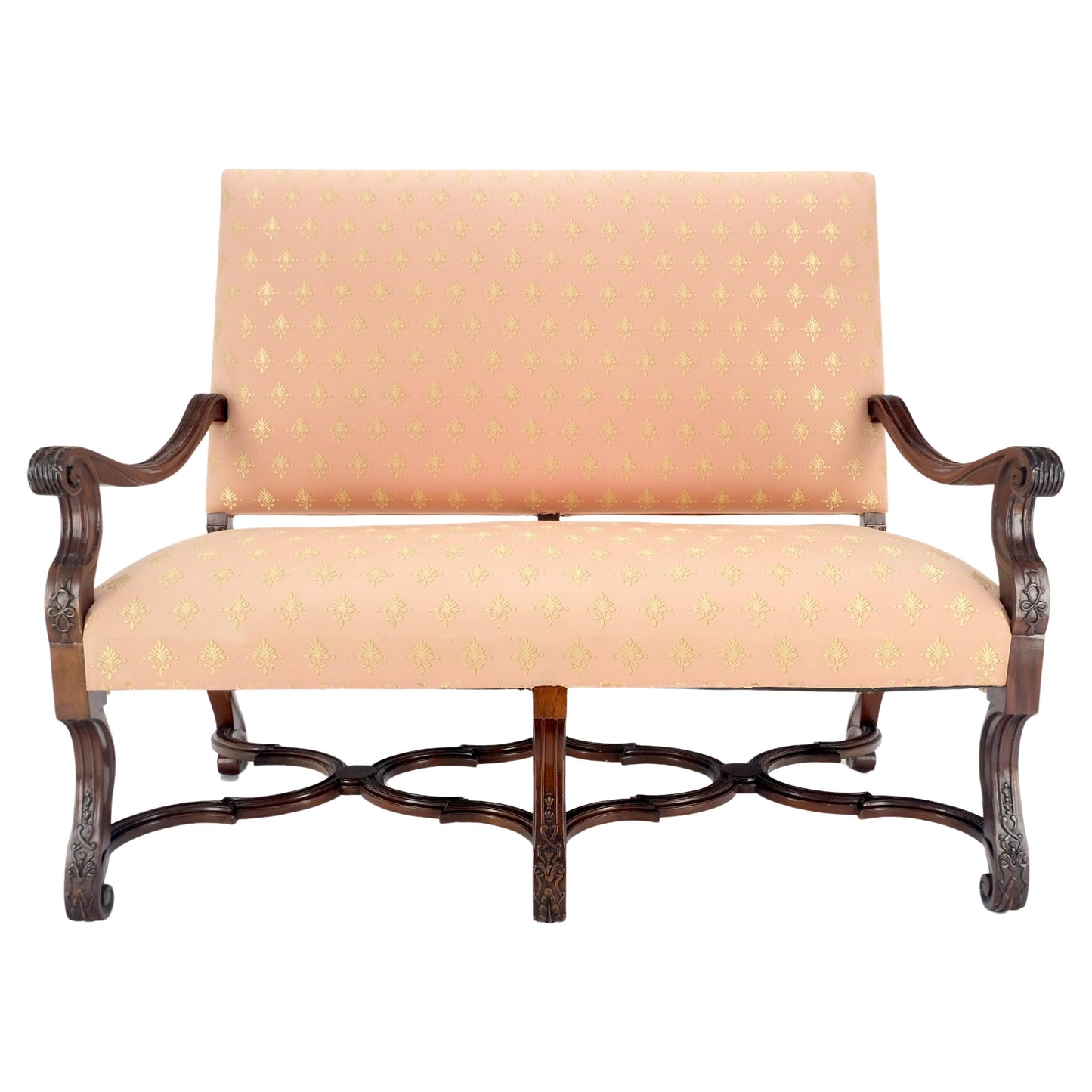 EstablishedLines French Regency Carved Mahogany X Shape Stretcher Upholstered Loveseat Near MINT!