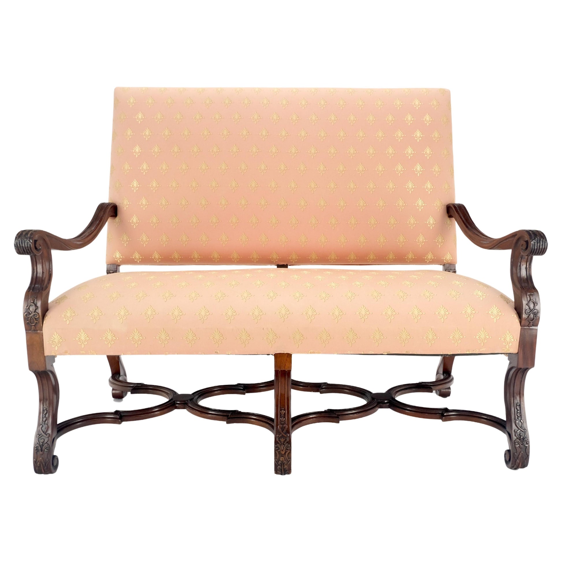 EstablishedLines French Regency Carved Mahogany X Shape Stretcher Upholstered Loveseat Near MINT!
