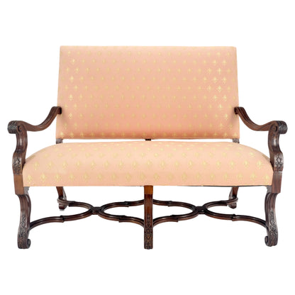 EstablishedLines French Regency Carved Mahogany X Shape Stretcher Upholstered Loveseat Near MINT!