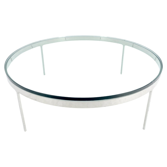 EstablishedLines Bauhaus 3/4" Thick Glass Top Round Stainless Steel Base Coffee Center Table MINT