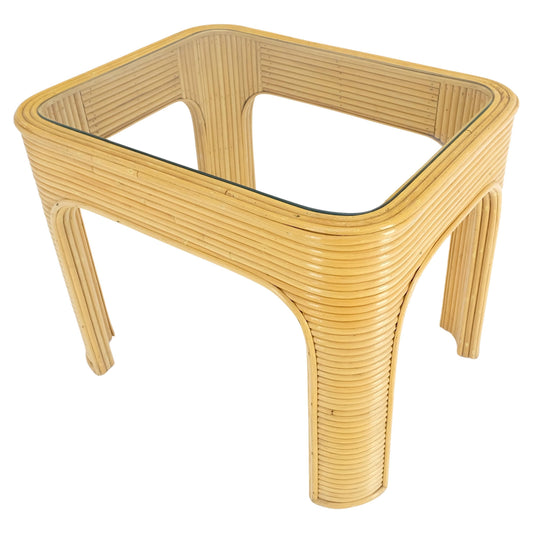 EstablishedLines Blond Rattan Reed Glass Top c1970s Side End Occasional Table Stand MINT!