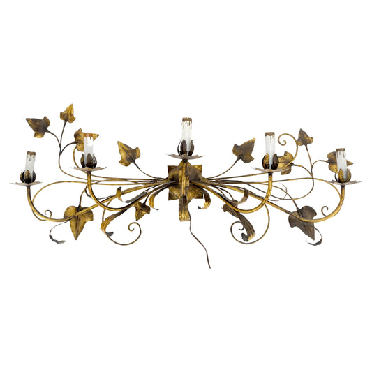 EstablishedLines Gilt Metal Grape Leaf 5 Candles Style Decorative Sconce Wall Light Fixture Italy