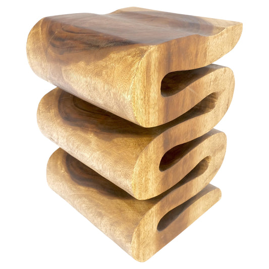 Snake Shape One Piece Carved Solid Walnut Square Top Stool Side Table Stand MINT